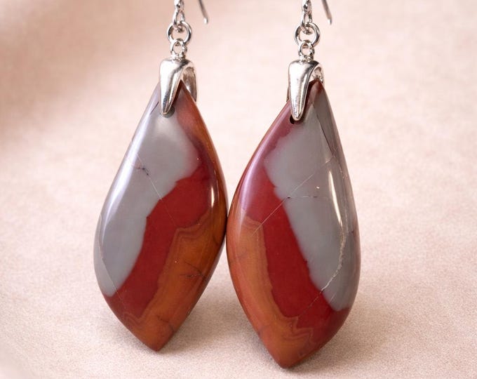 Earrings/Dangles made of semi-precious/gemstone Norrena Jasper - Cabochon cut - with closed ear hooks made of 925 silver/Unique piece