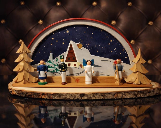 Small painted candle arch with backlighting, Christmas/Winter from the Ore Mountains/used/high-quality with tea light