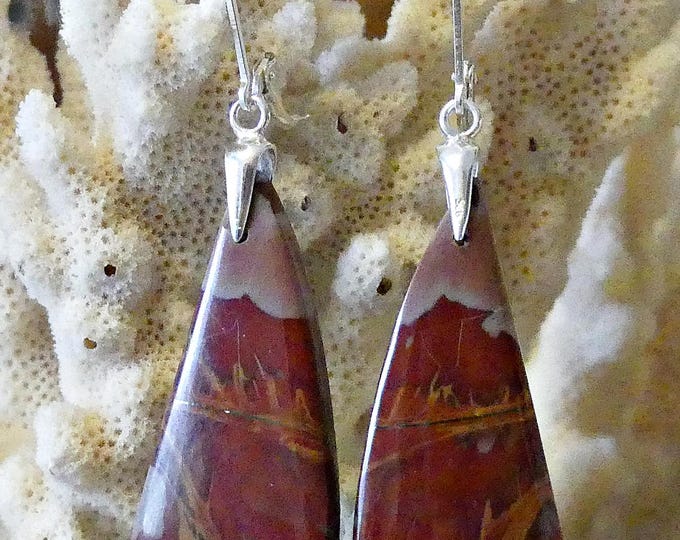 Earrings made of semi-precious stone/gemstone Norrena Jasper- with cabochon cut- with eyelet and pendant made of 925 silver/unique