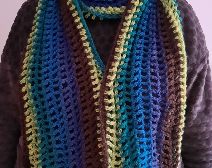 Scarf "Harlequin" strong colors crocheted from thick wool - can be worn twice /Length 180 cm//NEW - unique - handmade - single piece