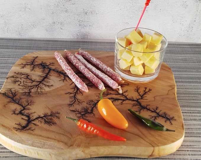 Serving board, decorative board, snack board, cutting board with "Lichtenberg" figures, fired wood-Lichtenberg 27x22x2 cm/UNIQUE, handmade