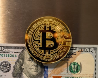 Mirrored Gold Bitcoin Magnet Decor Crypto Reflective Acrylic Blockchain Investment Wealth Digital Currency for Crypto Enthusiasts | Gift