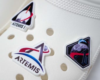 Artemis Mission Croc Charms (Jibbitz Style) & Keychains | Artemis I II NASA Badge Collection