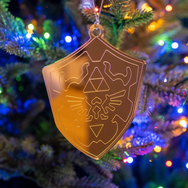 Mirrored Acrylic Hylian Shield Christmas Ornament - Gaming-Inspired Decor Video Games Decoration Childhood Gift Legend