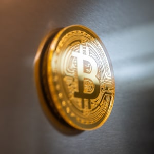 Bitcoin BTC  Refrigerator Magnet - Crypto Decor for Fridge | Blockchain Art , Cryptocurrency Gift Mirrored Gold Bit Coin Art