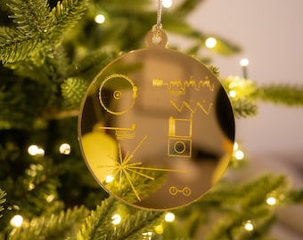 Voyager Golden Record Themed Keychain Ornament for Holidays Christmas Tree Decoration | Science Space Physics NASA JWST Space Topper 1 Gift