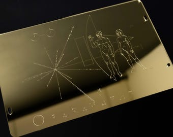 Pioneer Plaque Acrylic Wall Art in Mirrored Gold | Space Decor | | Laser Cut Space Gift Astronaut Science Replica
