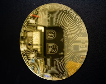 Mirrored Gold Bitcoin Wall Art Decor Crypto Reflective Acrylic Blockchain Investment Wealth Digital Currency for Crypto Enthusiasts | Gift