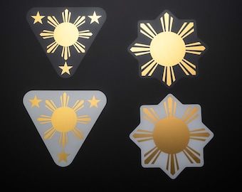 Filipino Sun Araw Themed Sticker Decal (4-Pack) in Premium Gold Foil [FREE SHIPPING!] pinoy | araw | filipino sun and stars | filipino pride