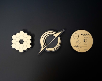 Metallic Gold Space Magnet Set of 3 | JWST Voyager Golden Record Black Hole | Astronomy Gift | NASA Science Decor Acrylic James Webb STEM
