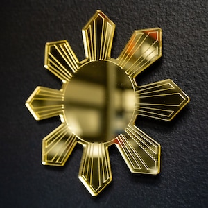 Filipino Sun Mirrored Gold Araw Acrylic Wall Art - Radiant Cultural Decor for Home or Office