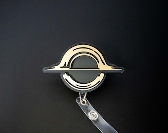 Metallic Black Hole Badge Reel Gargantua | Retractable ID Holder | Cosmic Astronomy Gift | Interstellar Work Badge Clip NASA Science Lanyard
