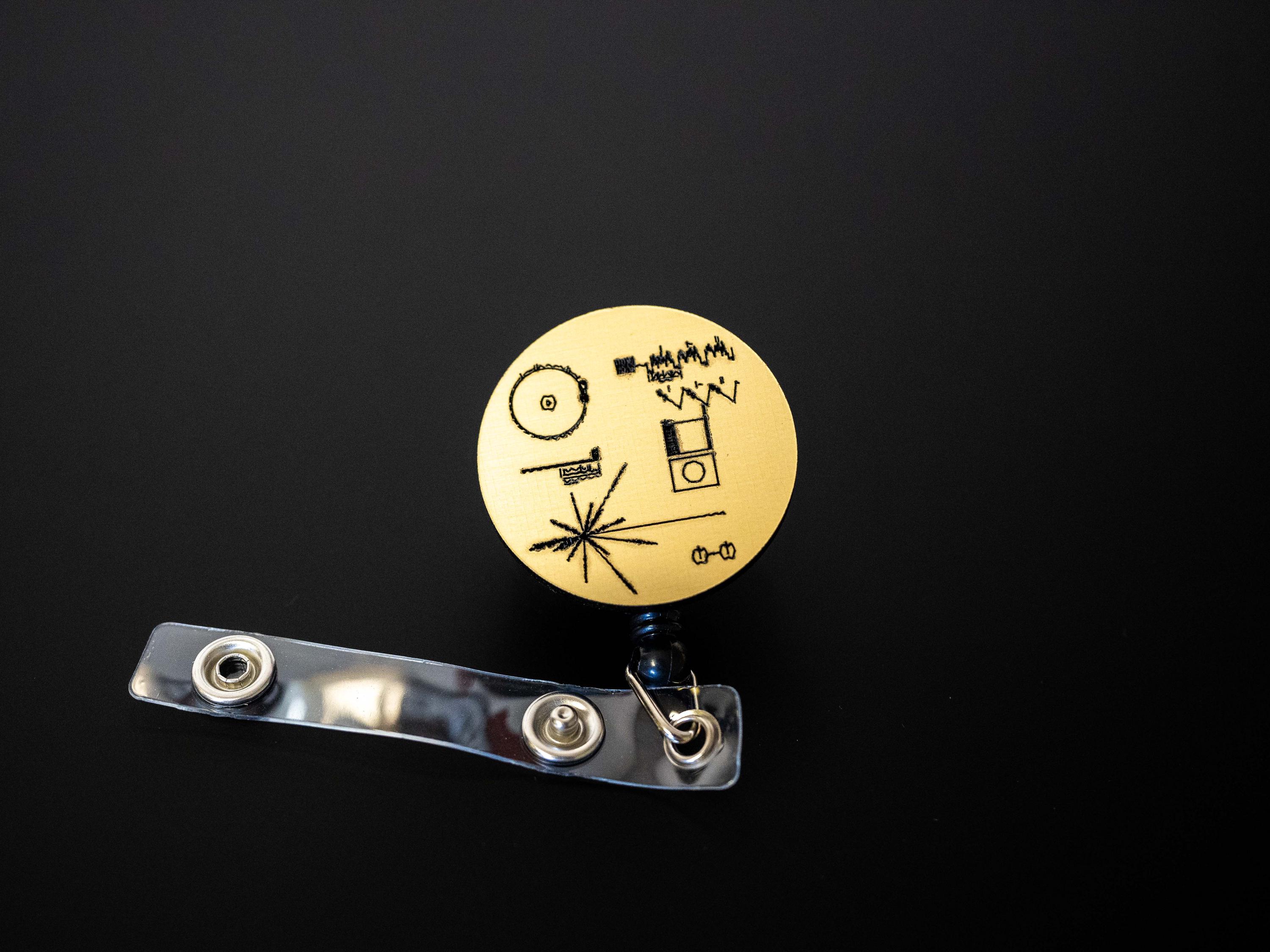Metallic Voyager Golden Record Badge Reel | Retractable ID Holder