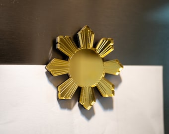 Mirrored Gold Filipino Sun Araw Refrigerator Magnet | Elegant Cultural Decor | Acrylic  Philippines Golden Sun Symbol Filipino Heritage Gift