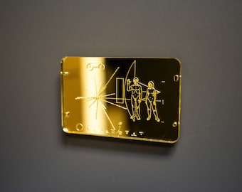 Pioneer Plaque Magnet in Mirrored Gold Acrylic NASA Fridge Car Space Science Gift Replica