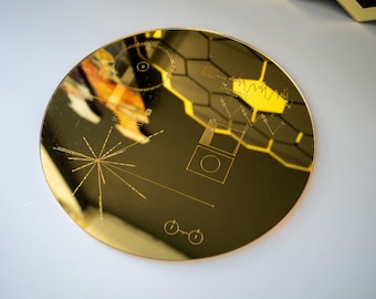 Mirrored Gold Acrylic Voyager Golden Record - an extraordinary gift capturing the essence of space and beyond. Explore the galaxy & universe