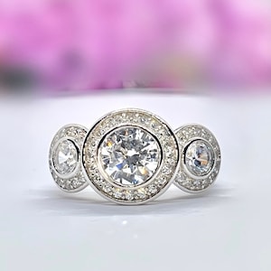 Three Stone Ring 2.5 Carat  Moissanite Diamond 925 Sterling Silver Wedding Engagement Ring