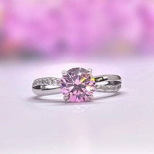Pink Sapphire Ring 1.25 Ct Round Cut Pink Sapphire Engagement Ring 925 Sterling Silver Gift Boxed Ring