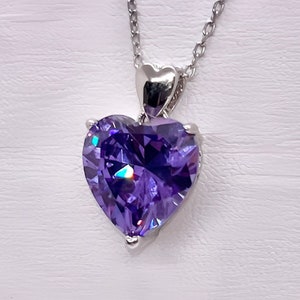 Purple Heart Sapphire Necklace 5 Carat Purple Sapphire Bridal Necklace 925 Sterling Silver Wedding Gift Boxed Purple Heart Necklace For Her