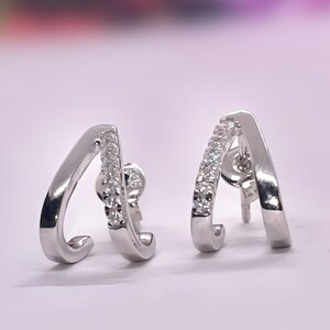 Half Hoop Earrings  Moissanite Diamond 925 Sterling Silver Earrings