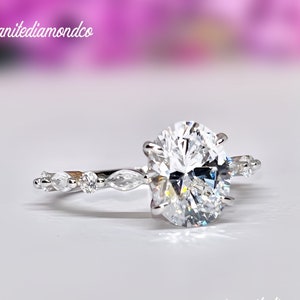 Oval Cut 2.5 Carat Moissanite Diamond Engagement Bridal Ring Silver Wedding Band Ring