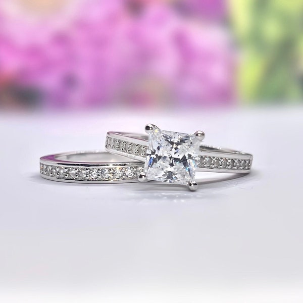 Princess Cut 1.5 Carat VVS Lab Moissanite Diamond Ring Bridal Set, Moissanite Engagement Wedding Ring, Princess Cut Ring, Promise Ring