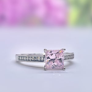 Princess Cut 1.5 Ct Champagne Pink Moissanite Diamond 925 Sterling Silver Wedding Engagement Ring