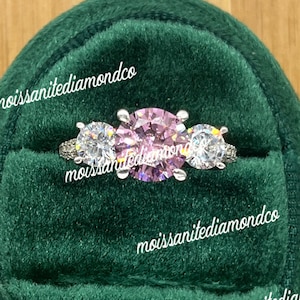 Vintage Style Pink Topaz 3-Stone Ring: 925 Sterling Silver Wedding Jewelry
