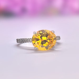 Oval Cut 4 Ct Canary Yellow Sapphire Ring - 925 Sterling Silver