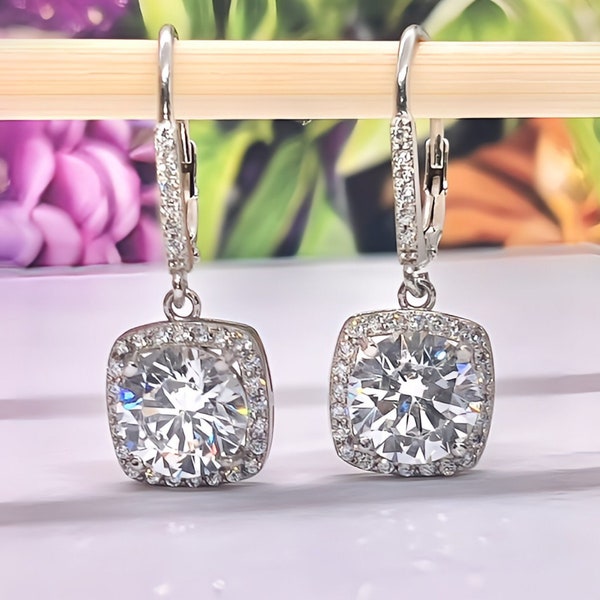 Brilliant Cut 2.5 Ct  Moissanite Diamond Dangle Drop Earrings