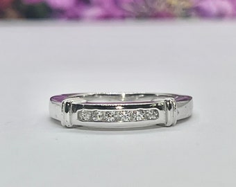 Silver Moissanite Wedding Band Channel Set Wedding Band Ring