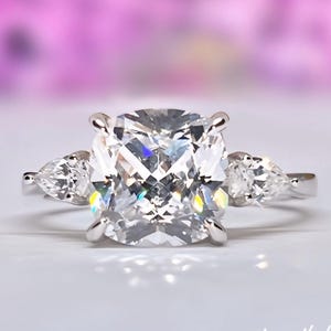 Cushion Cut 3 Carat Moissanite Engagement Ring: 925 Sterling Silver
