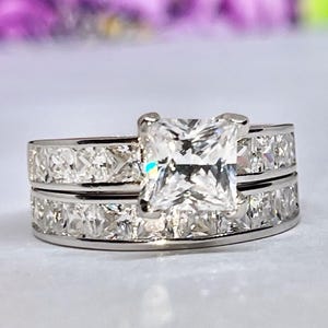 Princess Cut 1 Ct Moissanite Ring: Sterling Silver Engagement Wedding Ring