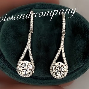 Round Cut 1 Carat VVS  Moissanite Diamond Dangle Drop Earrings 925 Sterling Silver