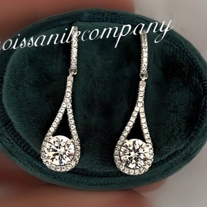 Round Cut 1 Carat VVS  Moissanite Diamond Dangle Drop Earrings 925 Sterling Silver