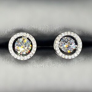 Halo Dancing Moissanite Stud Earrings: 925 Sterling Silver, Bridal Gift image 3