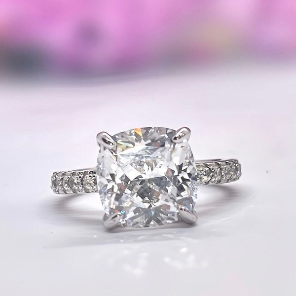 Cushion Cut 3 Carat  Moissanite Engagement Ring Gift Boxed Ring