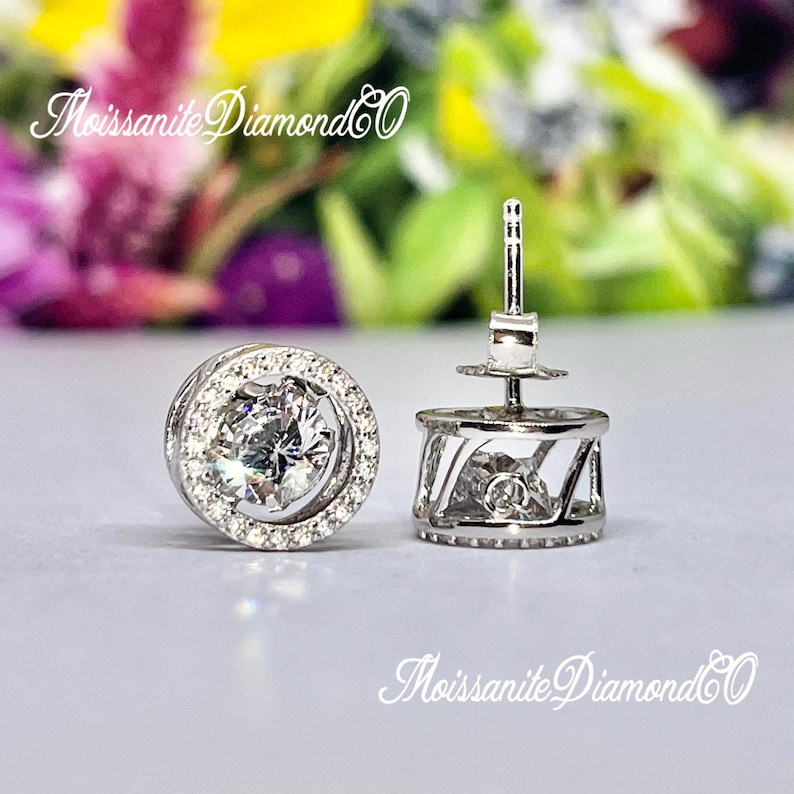 Halo Dancing Moissanite Stud Earrings: 925 Sterling Silver, Bridal Gift image 11
