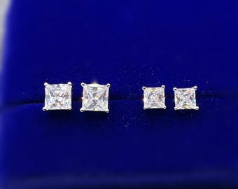 Kolczyki z diamentami w szlifie kwadratowym z moissanitem Kolczyki w pudełku prezentowym