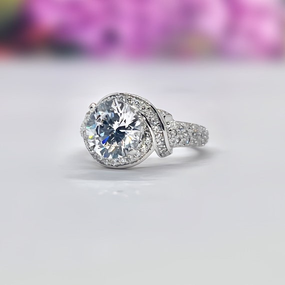 Art Deco Moissanite Engagement Ring: 2 Ct Sterling Silver Promise Ring