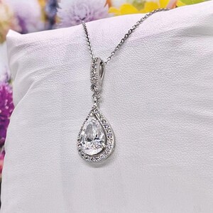 Pear Cut 3 Ct Moissanite Pendant: Sterling Silver Halo Necklace image 10