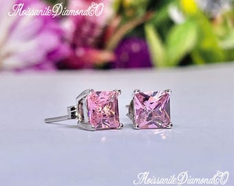 Pendientes de zafiro rosa de 1 ct de talla princesa en plata de ley 925