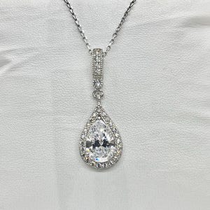 Pear Cut 3 Ct Moissanite Pendant: Sterling Silver Halo Necklace image 6
