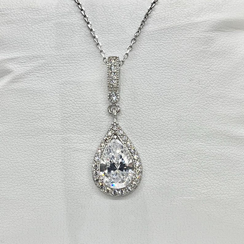Pear Cut 3 Ct Moissanite Pendant: Sterling Silver Halo Necklace image 6