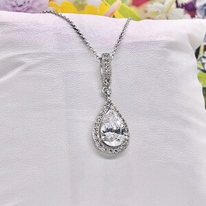 Pear Cut 3 Ct Moissanite Pendant: Sterling Silver Halo Necklace image 7