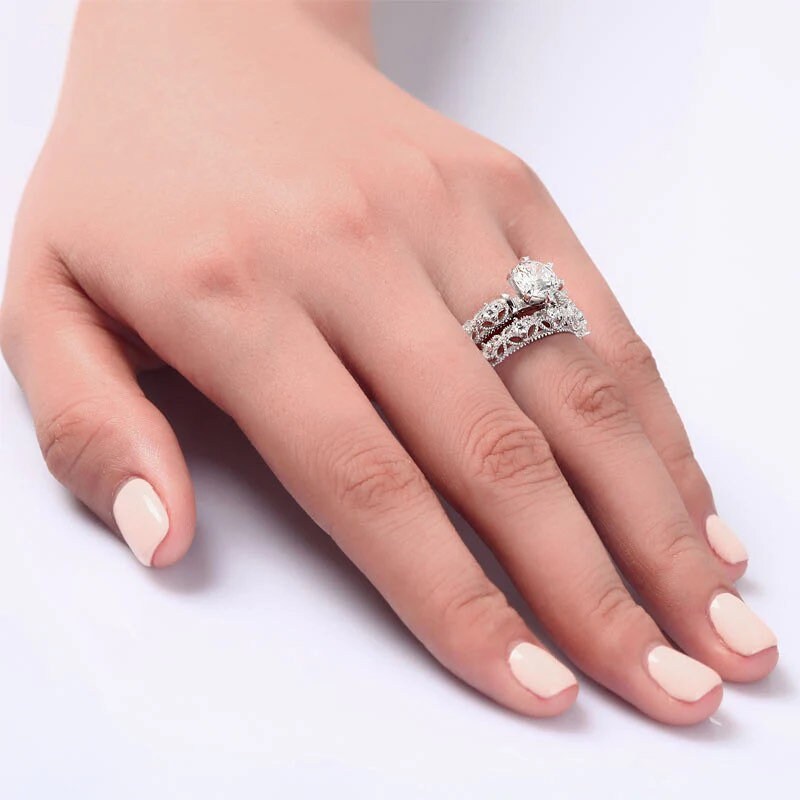 Vintage Style Ring Set Victorian Art Deco 1.25 CT Lab Etsy