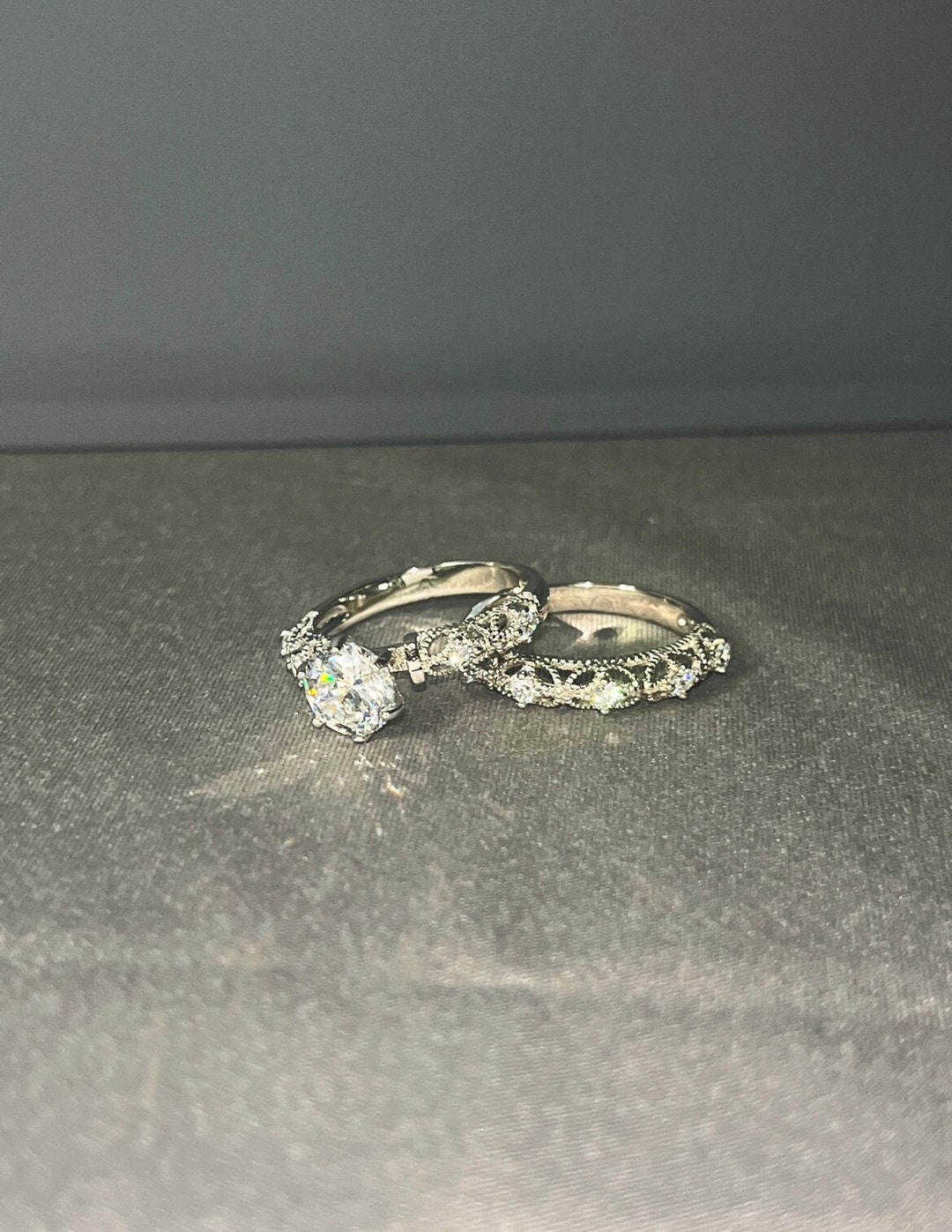 Vintage Style Ring Set Victorian Art Deco 1.25 CT Lab Moissanite