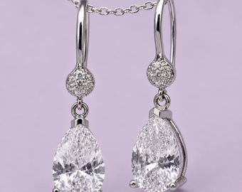 Pendientes colgantes de moissanita talla pera de 4 quilates: Plata de ley 925