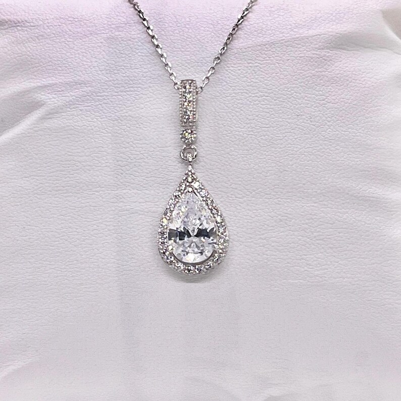 Pear Cut 3 Ct Moissanite Pendant: Sterling Silver Halo Necklace image 5