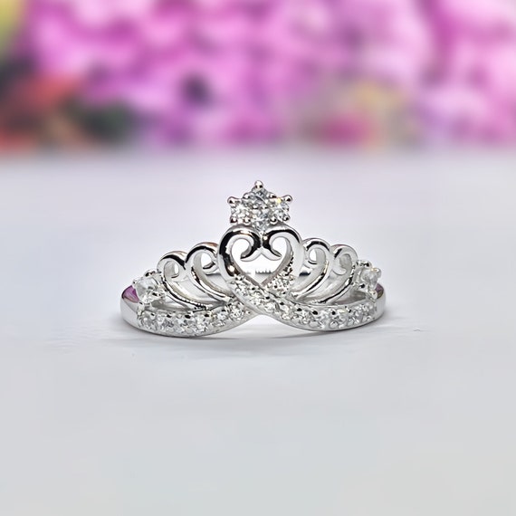 Princess Crown Moissanite Silver Tiara Promise Ring Gift for Women Etsy